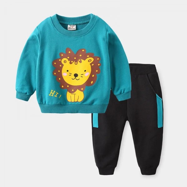 Σετ παντελόνι με τσέπες - μπλούζα μακρυμάνικη με σχέδιο λιοντάρι, βεραμάν - μαύρο
